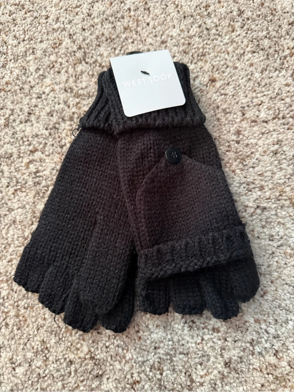 West Loop Black Convertible Fingerless Mittens